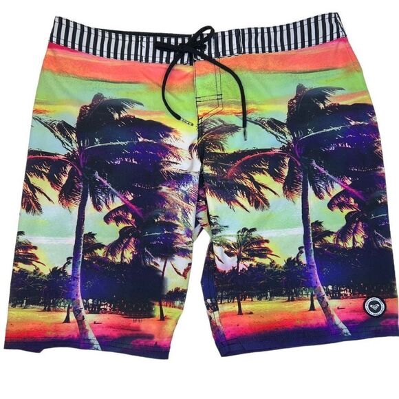Roxy Mens Palm Tree Print Swim Board Shorts Multicolor Tropical Size Medium - Picture 1 of 7